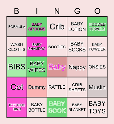 Kat's Baby Shower Bingo Card