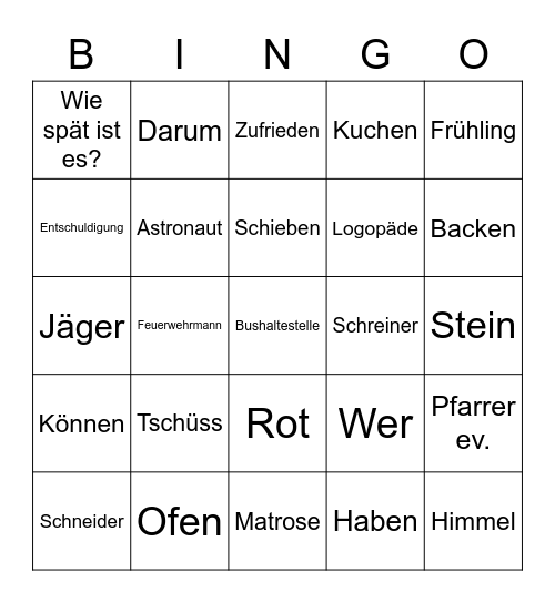 Wiederholung Bingo Card