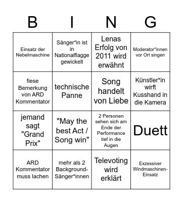 ESC 2023 Bingo Card