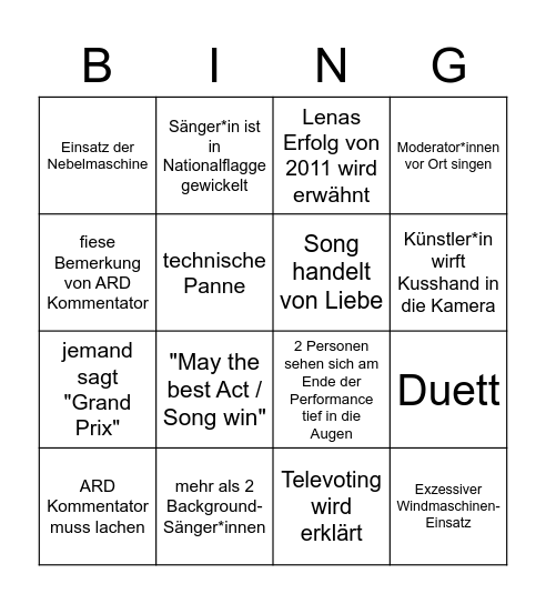 ESC 2023 Bingo Card