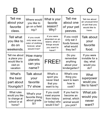 Conversation BINGO! Bingo Card