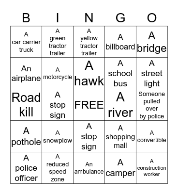 Bus Time Bingo Card