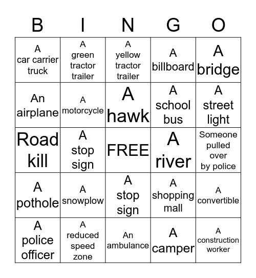 Bus Time Bingo Card