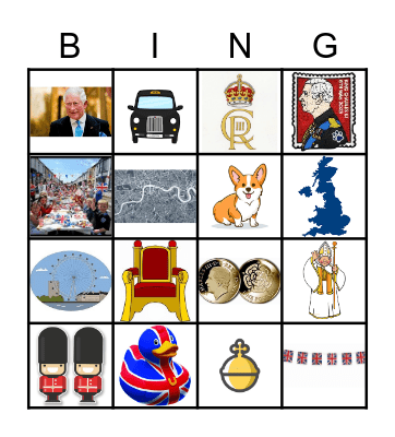 Coronation Bingo Card