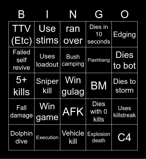 Warzone 2.0 bingo (Credits to: Big Puffer) Bingo Card