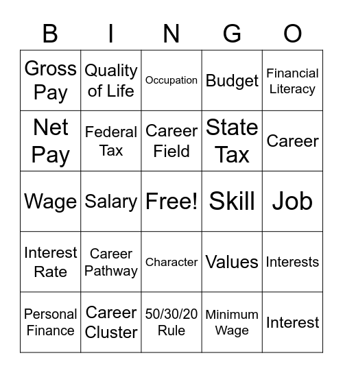 6th Careers Bingo Card