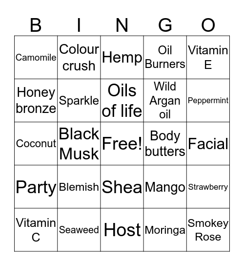 The Body Shop at Home with Elena Bingo Card