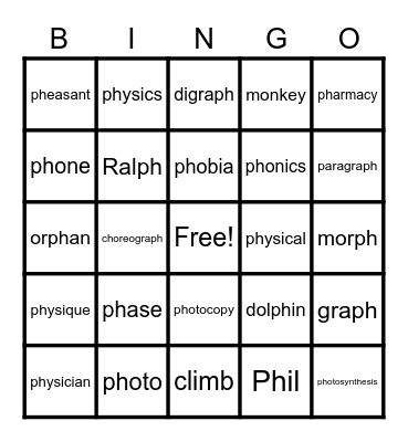 ph (f) words Bingo Card