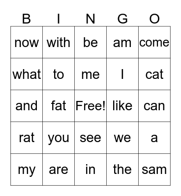 Word Bingo Card