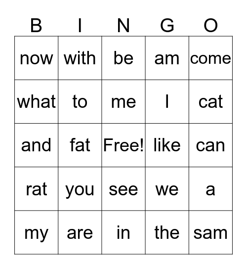 Word Bingo Card