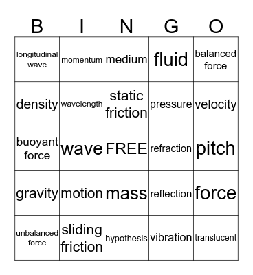 Physical Science Review Bingo Card