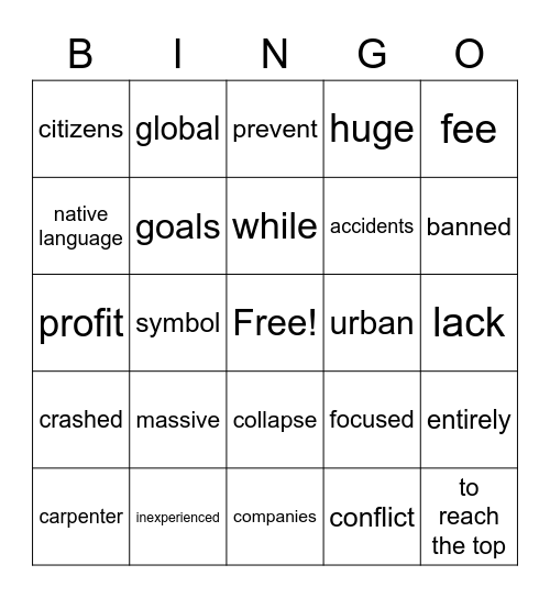 Synonym Bingo Card