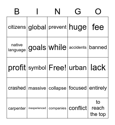 English Synonym Bingo Card