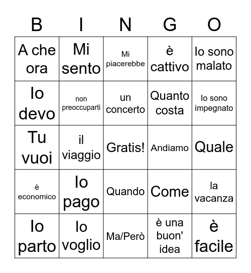 Final Review Italiano- Most Important Phrases Bingo Card