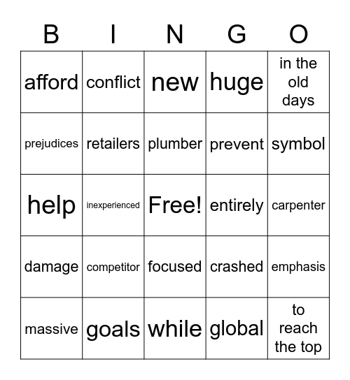 English Synonym Bingo 2 Bingo Card