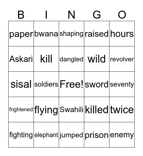 Going Solo by Roald Dahl Bingo Card