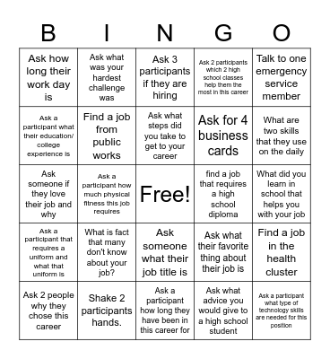 Hurlock Job Fair Bingo Card