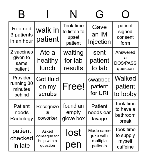 Nurse's Week Bingo Card