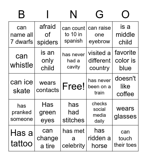 PEOPLE BINGO Card