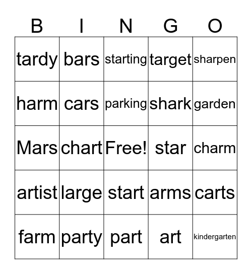 R- controlled ar  Bingo Card