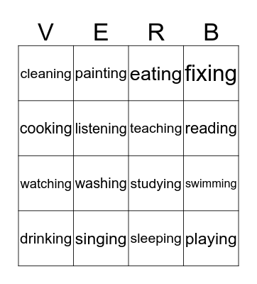 Verb Bingo Card