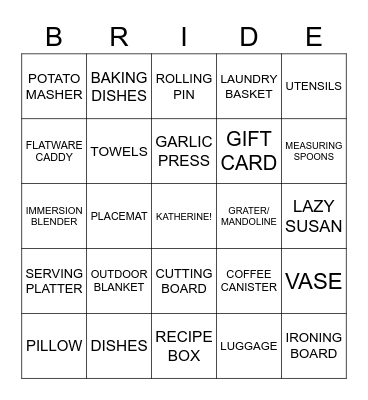 Katherine Bridal BINGO Card