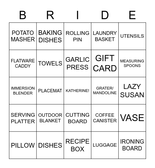 Katherine Bridal BINGO Card