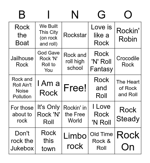 "Rock" 3 Bingo Card