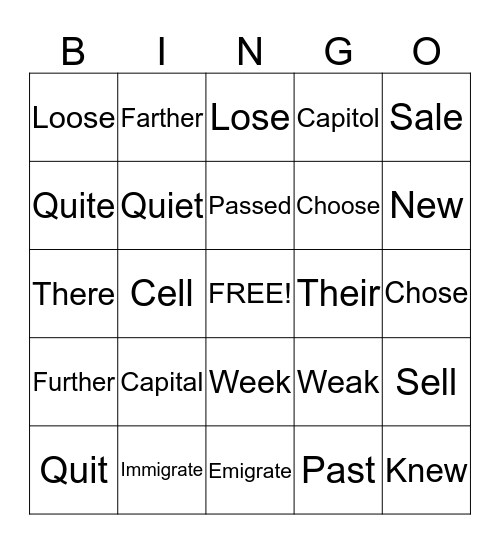 CCW Bingo #1 Bingo Card