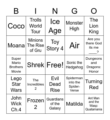 Movie Trivia NHD Week 8 Bingo Card