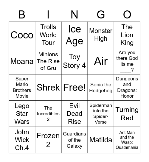 Movie Trivia NHD Week 8 Bingo Card