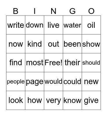 Third Quarter Sight Words Bingo Card