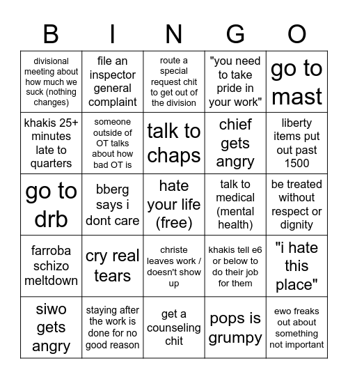 OT BINGO!!! :) Bingo Card