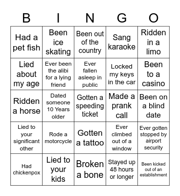 Never Have I Ever Bingo Card