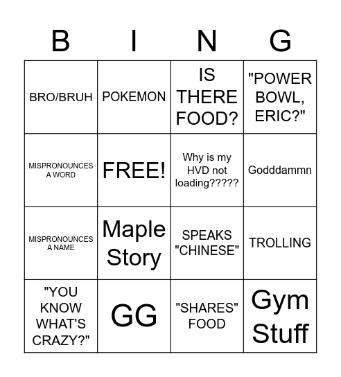 Lexy-Tate Bingo Card