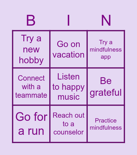 VL Mental Health Awareness Bingo Card