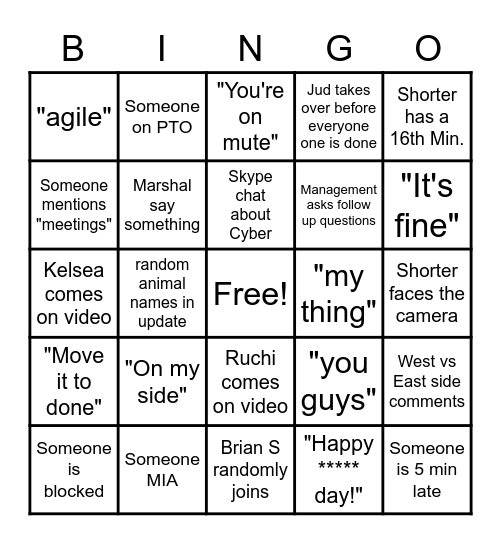 Stand Up Bingo Card