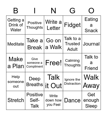 Coping Skills Bingo! Bingo Card