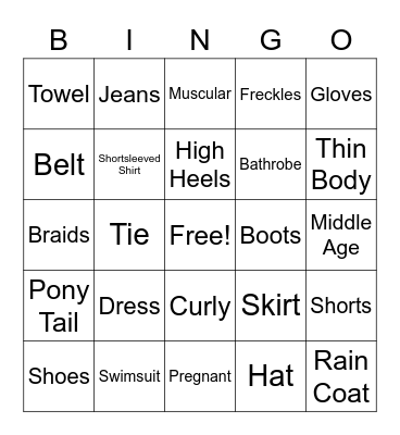 Clothes and People Descriptions Bingo Card