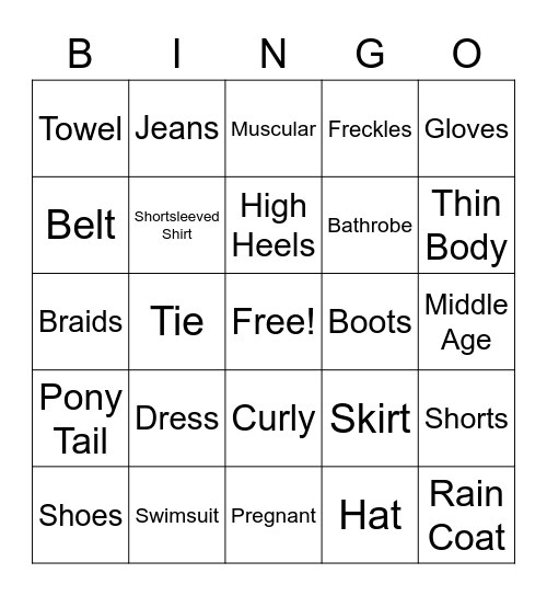 Clothes and People Descriptions Bingo Card