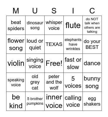 Music Bingo Card