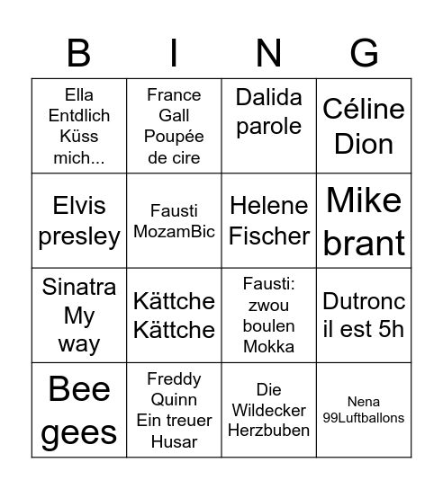 bingo musical Bingo Card