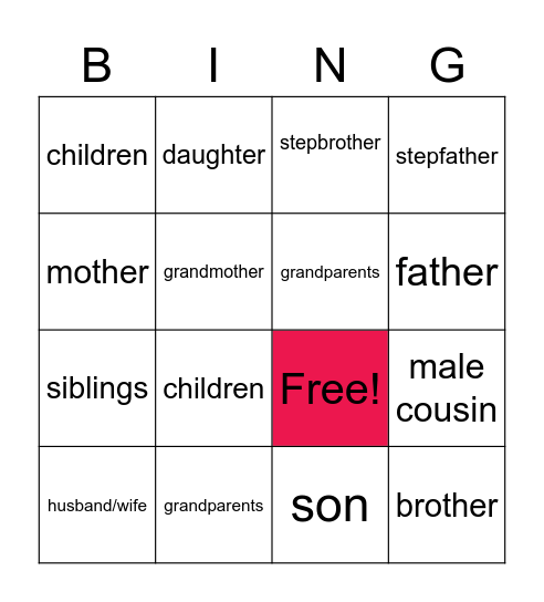 family members Bingo Card