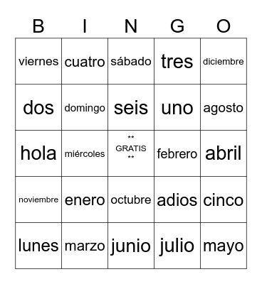 Grade 6 Bingo Card