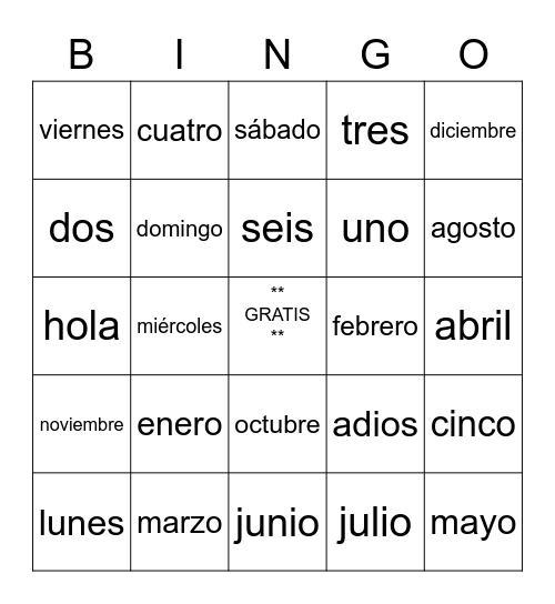 Grade 6 Bingo Card