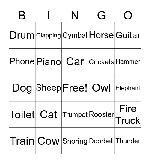 Sound Bingo Card