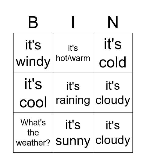 The Weather Bingo Card