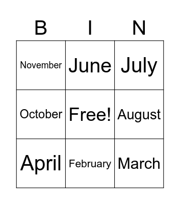 Los meses del ano Bingo Card