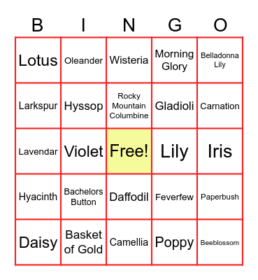 Spring Flower Bingo! Bingo Card