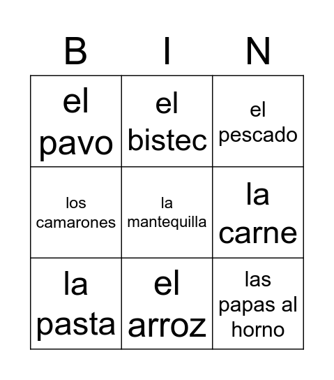 La cena Bingo Card